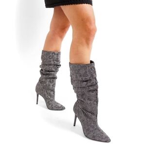 Jessica Simpson Women's LARAINE Slouch Boot - Leopard Print Pewter/Black Sz: 6.5